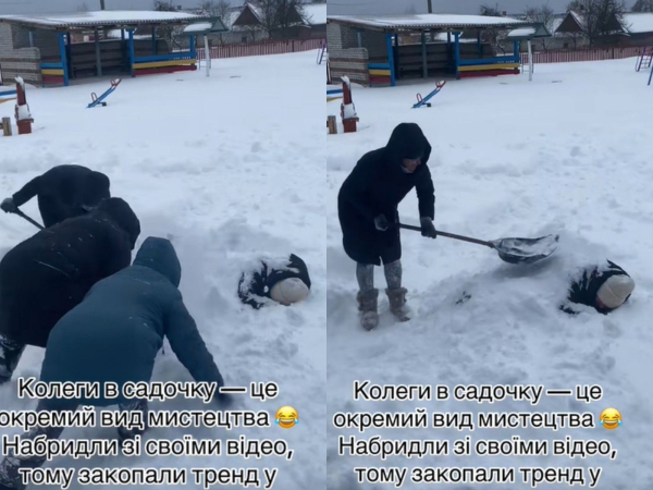 Неординарні тенденції тіктоку: На Волині педагогиню загорнули у сніговий замет