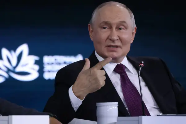 VLADIVOSTOK, RUSSIA - SEPTEMBER 3: Russian President Vladimir Putin speaks during the plenary session of the Eastern Economic Forum, on September 3, 2026 in Vladivostok, Russia. Putin traveled to the city of Vladivostok in the Russian Far East to participate in the 11th Eastern Economic Forum, and address its plenary session. (Photo by Contributor/Getty Images)